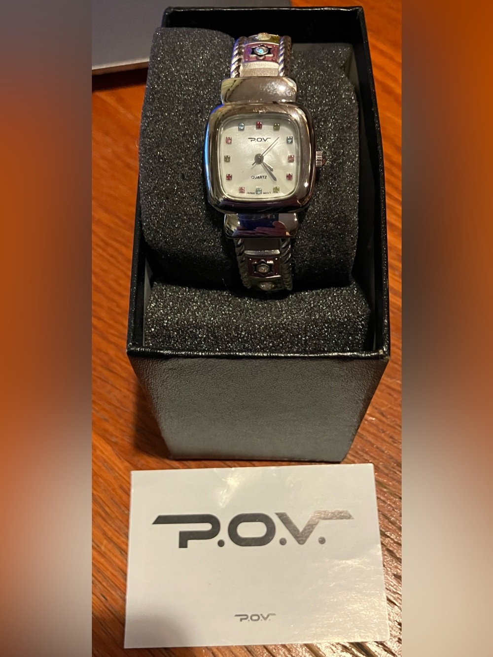 NEW Vintage POV Quartz Silver Tone Ladies Watch with Multi-Color Dial Markers
